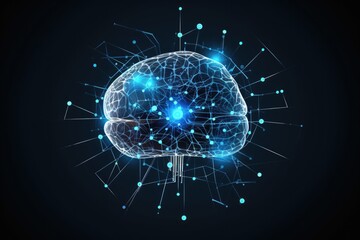 Holographic human brain, 3D, technology, neon , Generative by Ai