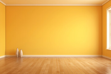 A warm yellow room background with a beautiful wooden floor. (Generative AI)