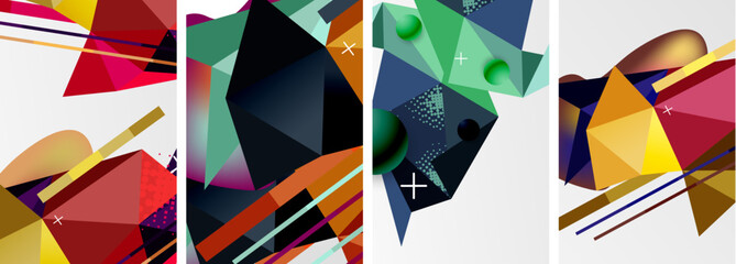 Geometric elements in abstract poster composition set. Vector illustration For Wallpaper, Banner, Background, Card, Book Illustration, landing page