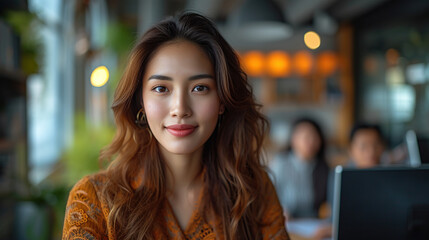 Fototapeta premium Business meeting time in Asia, photo of a team of young Account Managers working with a new startup. notebook on wooden table Presentation of ideas Analysis of business meeting plans in coffee shops