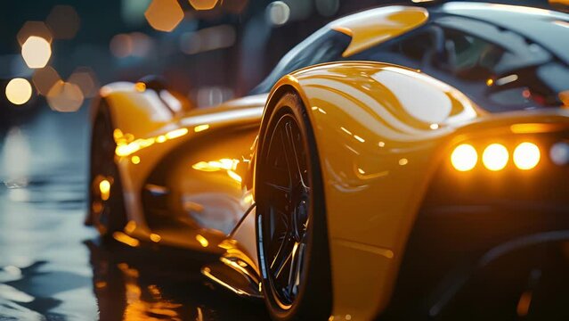 As the camera pans over the sleek and aerodynamic design of a street racing car the headlights stand out as a formidable feature reflecting the intensity and adrenaline of