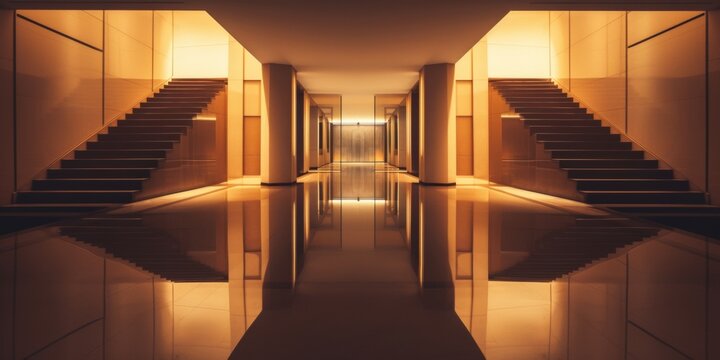 Symmetrical luxury interior, warm tonality 