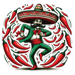 Fototapeta na wymiar Illustration mexican with chilli pepper dance cinco de mayo