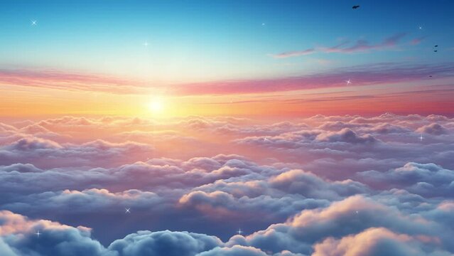 yellow and blue dawn over clouds concept travel. landscape travel serene tranquil. beautiful nature background with sky and clouds. seamless looping overlay 4k virtual video animation background
