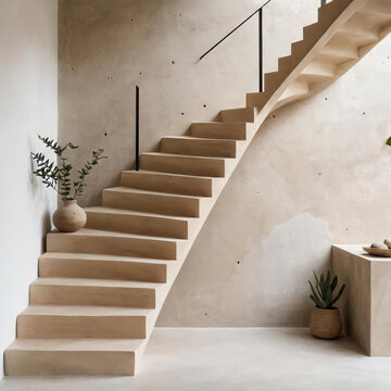 Bohemian Minimalism - Professional close-up of a minimalist art studio interior with earthy organic elements Gen AI