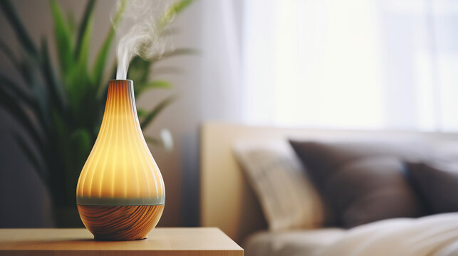 Aromatic lamp modern humidifier, aromatherapy steam scent from essential oil diffuser in bed room, apartment, hotel