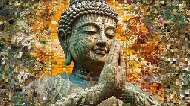 an image of a meditation photo mosaic assembled from many meditation images
