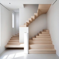 Fototapeta premium Minimalistic Music Room - Professional close-up of a minimalist interior setting with functional storage and a minimalist staircase Gen AI