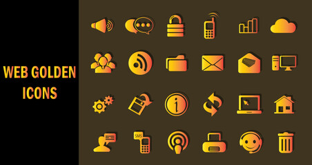 Web golden icons. communication icons. simple icons.