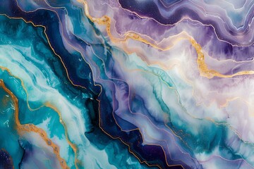Marble abstract black blue purple gold acrylic background. Marbling artwork texture. Gold powder.