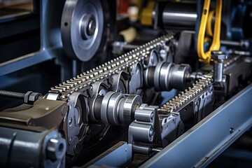 A Detailed View of a Conveyor Belt Splice in an Industrial Setting, Highlighting the Intricate Mechanism and its Surrounding Components - obrazy, fototapety, plakaty