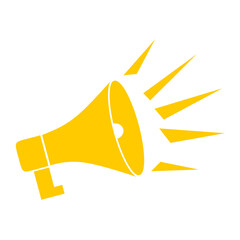 Yellow megaphone vector icon isolated on white background. Loudspeakers are suitable for advertising, promotions, meetings and sales.