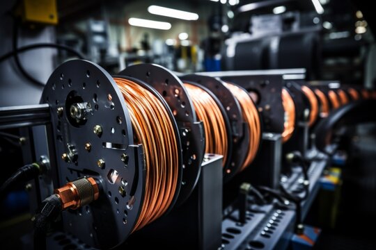 A Detailed View of a Shielded Cable in an Industrial Setting, Surrounded by Heavy Machinery and Tools, Reflecting the Robust Nature of Manufacturing Processes
