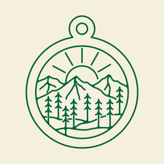 logo mountain adventure with compass  vintage line style vector icon symbol illustration minimalist design