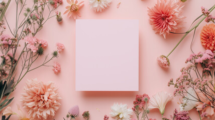 white pink square in the middle surrounded by pink flowers on ground