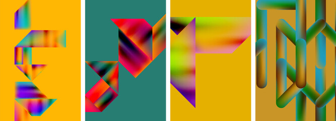 Set of colorful geometric posters - round shapes and circles with fluid color gradients. Abstract backgrounds for wallpaper, business card, cover, poster, banner, brochure, header, website