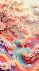Obraz premium Chinese Lunar Asian New Year Dragon Paper Cut Phone Wallpaper Background Illustration