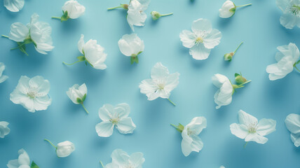 white flowers on a blue background spring