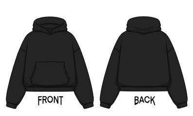 Premium Vector | Design Mock up Boxy Croptop Hoodie front and back, color can be changed.