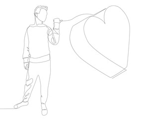 One continuous line of Man pointing with finger at heart. Thin Line Illustration vector concept. Contour Drawing Creative ideas.