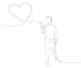 One continuous line of Man pointing with finger at heart. Thin Line Illustration vector concept. Contour Drawing Creative ideas.