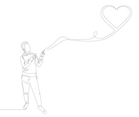 One continuous line of Man pointing with finger at heart. Thin Line Illustration vector concept. Contour Drawing Creative ideas.