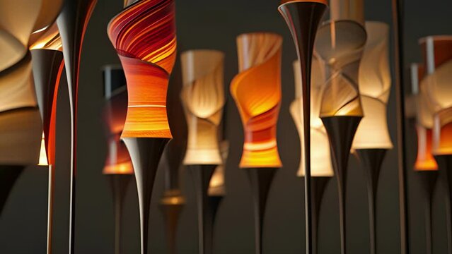 A macro view of a customized floor lamp with a variety of interchangeable lampshades allowing for endless lighting options and the ability to match any decor.