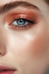Fototapeta premium close up of eye with makeup and flawless skin