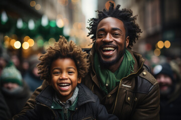 Father and Son at a Saint Patrick's Day Event in the City