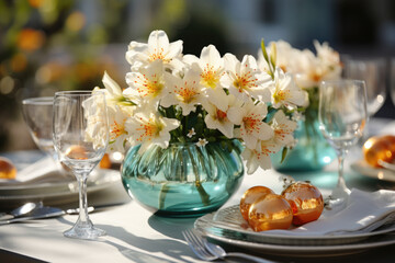 White Flowers in a Vase at a Dinner Event