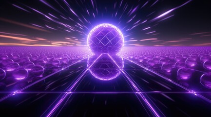 Obraz premium Futuristic purple neon light landscape background mixed with retro in classic colors.