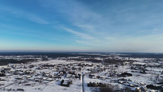 Panoramic aerial view of city of Silute in winter, Lithuania