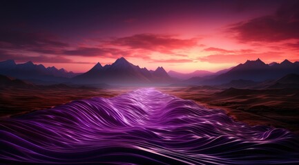 Futuristic purple neon light landscape background mixed with retro in classic colors.