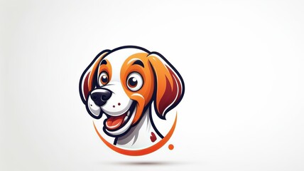 Vibrant Beagle Logo: Smiling Dog Encircled in Orange Design Elements on a Clean White Background