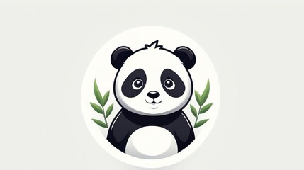 Adorable Panda Logo Design with Green Bamboo Leaves in a Circular Frame on a Light Grey Background