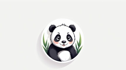 Playful Panda Logo Encircled by Green Bamboo Leaves