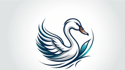 Fototapeta premium Elegant Swan Logo Design with Flowing Blue and White Feathers on a Light Background