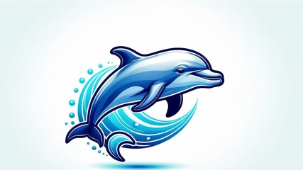 Vibrant Blue Dolphin Logo with Dynamic Waves and Bubbles - Ideal for Aquatic Theme Businesses
