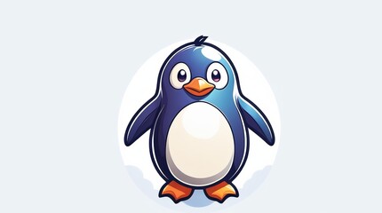 Cartoon Penguin Logo with Blue Feathers, Orange Beak and Feet, Expressive Eyes on Light Background