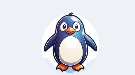 Naklejka premium Cartoon Penguin Logo with Blue Feathers, Orange Beak and Feet, Expressive Eyes on Light Background