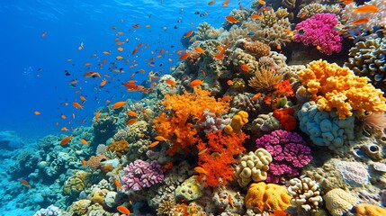 Naklejka na ściany i meble Underwater Paradise: Diverse Coral Ecosystem
