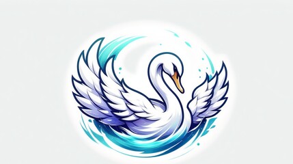 Elegant Swan Logo with Blue and White Swirling Feathers Design on a Light Background