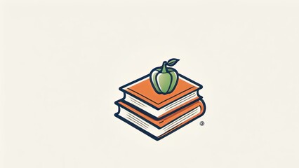 Illustrative Logo Featuring Stacked Books and a Green Apple on a Light Background