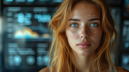 The future of AI and businesswomen Data and cyber connectivity, IOT overlays and technological innovation.