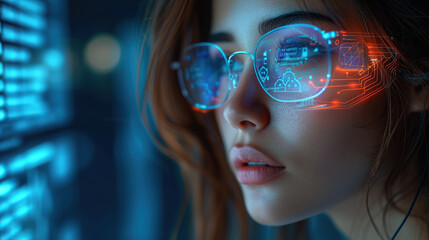 The future of AI and businesswomen Data and cyber connectivity, IOT overlays and technological innovation.