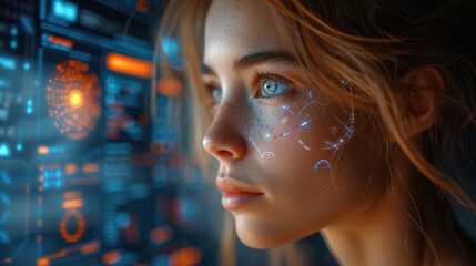 The future of AI and businesswomen Data and cyber connectivity, IOT overlays and technological innovation.