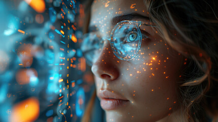 The future of AI and businesswomen Data and cyber connectivity, IOT overlays and technological innovation.