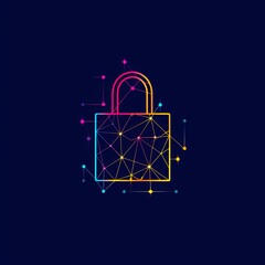 Vibrant Digital Lock Logo: A Multicolored Geometric Representation of Security on Dark Background