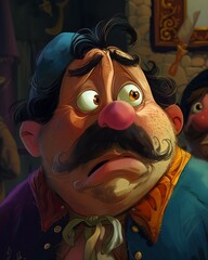 cartoon man mustache medieval tavern shocked look closeup illustration resources merchants