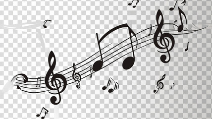 Music notes floating on a transparent background, a visual melody by AI Generative.